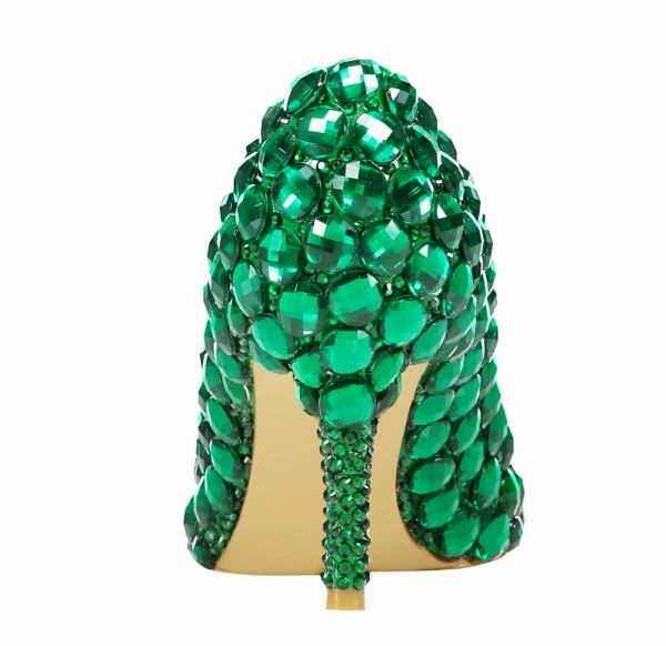 Chic / Beautiful Green Rhinestone Cocktail Party Pumps 2022 Leather 8 cm Stiletto Heels Pointed Toe Pumps High Heels