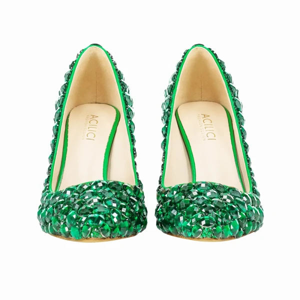 Chic / Beautiful Green Rhinestone Cocktail Party Pumps 2022 Leather 8 cm Stiletto Heels Pointed Toe Pumps High Heels
