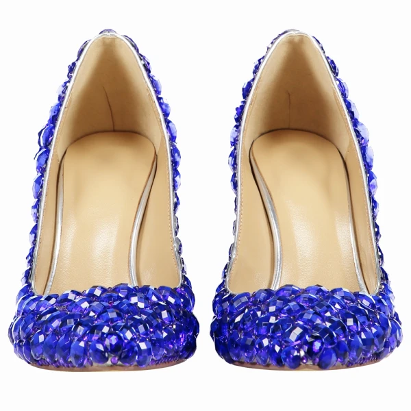 Chic / Beautiful Royal Blue Cocktail Party Rhinestone Pumps 2022 Leather 8 cm Stiletto Heels High Heels Pointed Toe Pumps