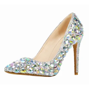 Glitzernden Multifarben Strass Abend Pumps 2022 Leder 10 Cm Stilettos Spitzschuh Pumps Hochhackige