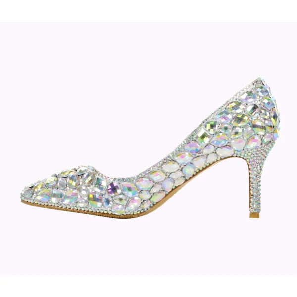 Mooie / Prachtige Multi-Kleuren Avond Rhinestone Pumps 2022 Leer 8 cm Naaldhakken / Stiletto Spitse Neus Pumps Hoge Hakken