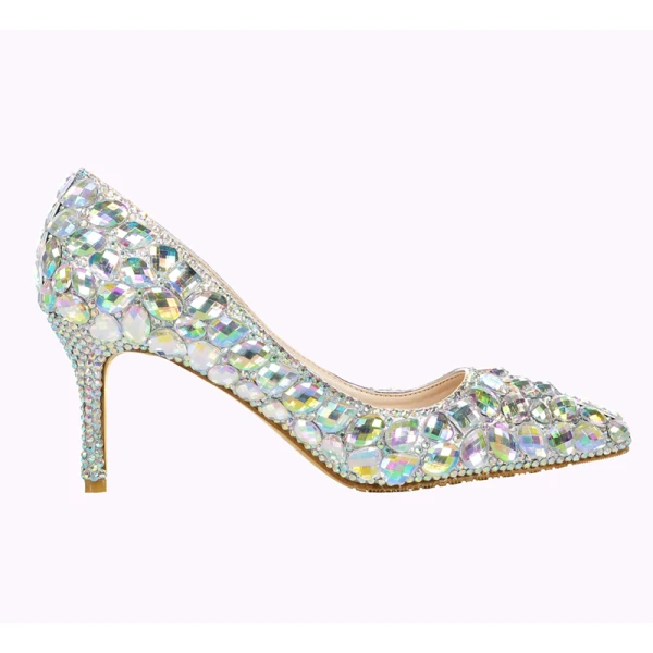 Mooie / Prachtige Multi-Kleuren Avond Rhinestone Pumps 2022 Leer 8 cm Naaldhakken / Stiletto Spitse Neus Pumps Hoge Hakken