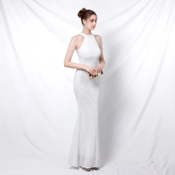 Charming Black Sequins Evening Dresses 2022 Trumpet / Mermaid Scoop Neck Beading Tassel Sleeveless Floor-Length / Long Evening Party Formal Dresses