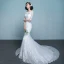 Simple Robe De Mariée 2017 Blanche Trompette / Sirène Chapel Train Encolure Dégagée 1/2 Manches En Dentelle Appliques