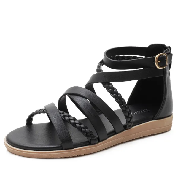 Bohemia Beige Summer Beach Street Wear Womens Sandals 2022 Flat Ankle Strap Open / Peep Toe Sandals