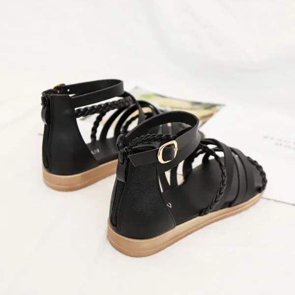 Bohemia Beige Summer Beach Street Wear Womens Sandals 2022 Flat Ankle Strap Open / Peep Toe Sandals