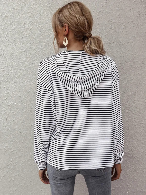 Fashion Casual Women White Stripe Sweatshirts Hoodies 2021 V-Neck Hooded Zipper Fall Long Sleeve Loose Tops