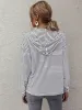 Moda Casual Mujer Blanco Raya Sudaderas Sudaderas 2021 V-Cuello Encapuchado Cremallera Caer Manga Larga Suelto Tops
