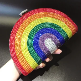 Fashion Multi Colors Rhinestone Rainbow Street Wear Clutch Bags 2022