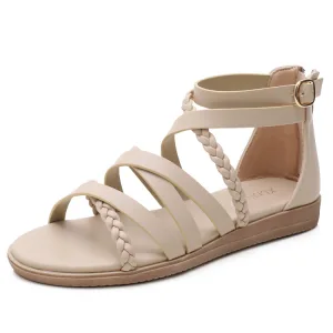 Bohemia Beige Summer Beach Street Wear Womens Sandals 2022 Flat Ankle Strap Open Peep Toe Sandals