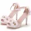 Chic / Beautiful White Appliques Ankle Strap Prom Outdoor / Garden Womens Sandals 2025 10 cm Stiletto Heels Open / Peep Toe Sandals High Heels