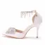Sexy Weiß Strass Schleife Knöchelriemen Brautschuhe 2025 9 cm Stilettos Spitzschuh Hochzeit Hochhackige