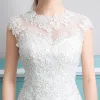 Affordable Wedding Dresses 2017 White Trumpet / Mermaid Scoop Neck Sleeveless Backless Chapel Train Pearl Lace Appliques