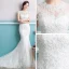 Abordable Robe De Mariée 2017 Blanche Trompette / Sirène Encolure Dégagée Sans Manches Dos Nu Chapel Train Perle En Dentelle Appliques
