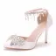 Sexy Weiß Strass Schleife Knöchelriemen Brautschuhe 2025 9 cm Stilettos Spitzschuh Hochzeit Hochhackige