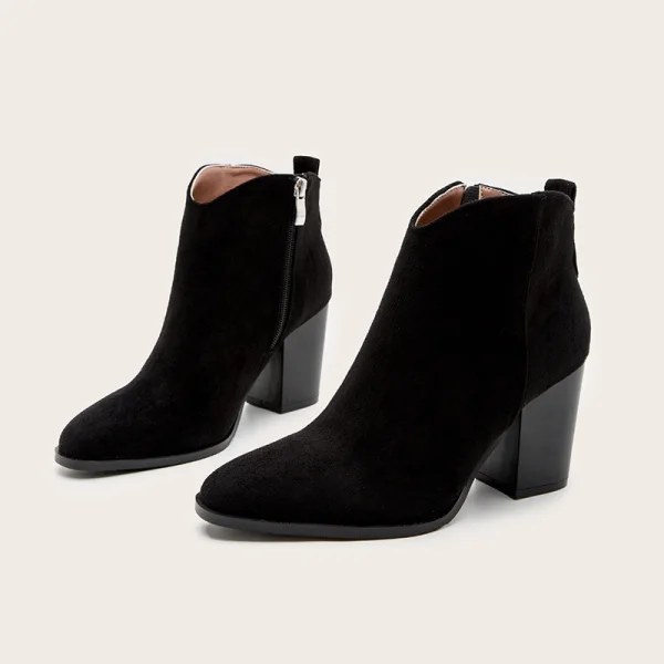 Fashion Khaki Casual Suede Womens Boots 2022 8 cm Thick Heels Pointed Toe Boots