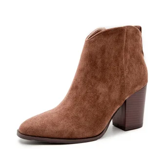Fashion Khaki Casual Suede Womens Boots 2022 8 Cm Thick Heels Pointed Toe Boots