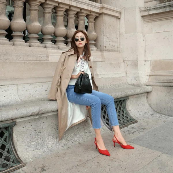 Schlicht Beige Büro OL Slingpumps Sandalen Damen 2020 Wildleder 8 cm Stilettos Spitzschuh Sandaletten