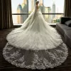 Stunning Ivory Wedding Dresses 2018 A-Line / Princess V-Neck Sleeveless Backless Appliques Lace Beading Ruffle Royal Train