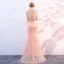 Chic / Belle Perle Rose Transparentes Robe De Soirée 2018 Trompette / Sirène Encolure Dégagée Sans Manches Perle Métal Ceinture Train De Balayage Dos Nu Robe De Ceremonie