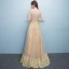 Chic / Beautiful Formal Dresses 2017 Evening Dresses  Gold A-Line / Princess Floor-Length / Long Scoop Neck Long Sleeve Sash Lace Appliques Pearl Sequins