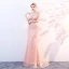 Chic / Belle Perle Rose Transparentes Robe De Soirée 2018 Trompette / Sirène Encolure Dégagée Sans Manches Perle Métal Ceinture Train De Balayage Dos Nu Robe De Ceremonie