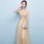 Chic / Beautiful Formal Dresses 2017 Evening Dresses  Gold A-Line / Princess Floor-Length / Long Scoop Neck Long Sleeve Sash Lace Appliques Pearl Sequins