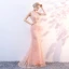 Chic / Belle Perle Rose Transparentes Robe De Soirée 2018 Trompette / Sirène Encolure Dégagée Sans Manches Perle Métal Ceinture Train De Balayage Dos Nu Robe De Ceremonie