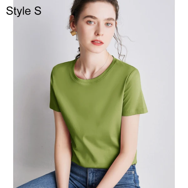 Simple OL Désinvolte Lavande Ordinaire T-Shirts 2021 Encolure Dégagée Coton Manches Courtes Hauts pour Femmes T-shirt