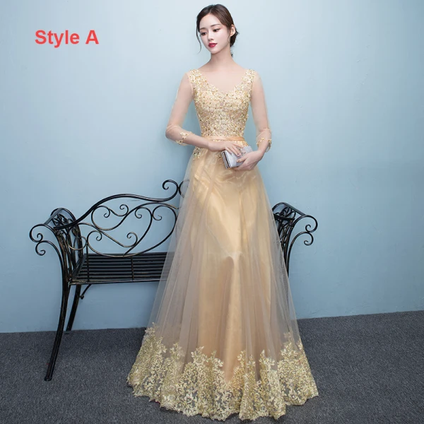 Chic / Beautiful Formal Dresses 2017 Evening Dresses  Gold A-Line / Princess Floor-Length / Long Scoop Neck Long Sleeve Sash Lace Appliques Pearl Sequins