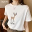 Désinvolte Vêtement de rue Blanche Dessin animé Impression Ample T-Shirts 2021 Coton Encolure Dégagée Manches Courtes Hauts pour Femmes T-shirt