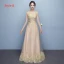 Chic / Beautiful Formal Dresses 2017 Evening Dresses  Gold A-Line / Princess Floor-Length / Long Scoop Neck Long Sleeve Sash Lace Appliques Pearl Sequins