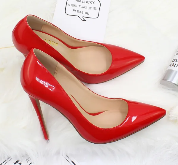 Eenvoudige Zwarte Kantoor OL Pumps 2020 Lakleer 12 cm Naaldhakken / Stiletto Spitse Neus Pumps