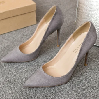 Modest Simple Grey Office Ol Suede Pumps 2020 10 Cm Stiletto Heels Pointed Toe Pumps