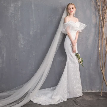 Unique Blanche Robe De Mariée 2018 Trompette Sirène Bretelles Spaghetti Dos Nu Manches Courtes Train De Balayage Mariage
