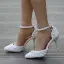 Modern / Fashion White Wedding Shoes 2018 Pearl Rhinestone Ankle Strap 9 cm Stiletto Heels Pointed Toe High Heels Wedding