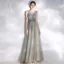 Modern / Fashion Grey Evening Dresses  2020 A-Line / Princess Scoop Neck Star Sequins Backless Crystal Sleeveless Floor-Length / Long Formal Dresses