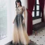 Luxe Champagne Robe De Soirée 2018 Princesse Fait main Perlage Étoile Paillettes Ceinture V-Cou Manches Courtes Dos Nu Longueur Cheville Robe De Ceremonie