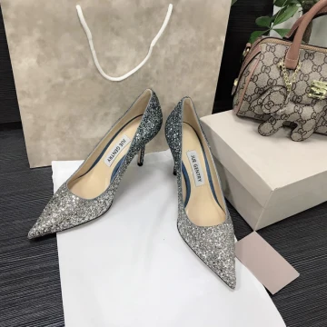 Glittrande Silver Afton Paljetter Pumps 2021 Läder 8 Cm Stilettklackar Spetsiga Pumps Högklackade