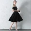Modest / Simple Black Graduation Dresses 2018 A-Line / Princess Off-The-Shoulder Short Sleeve Backless Knee-Length Formal Dresses