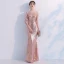 Sparkly Champagne Evening Dresses  2018 Trumpet / Mermaid Sequins Rhinestone Scoop Neck 1/2 Sleeves Floor-Length / Long Formal Dresses