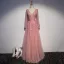 Chic / Beautiful Prom Dresses 2017 A-Line / Princess Appliques Pearl Lace V-Neck Crossed Straps Long Sleeve Floor-Length / Long