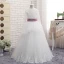 Chic / Belle Blanche Robe Ceremonie Fille 2017 Princesse Dentelle Volants Gland Dos Nu Encolure Dégagée Noeud Manches Longues Longue Mariage