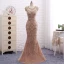 Amazing / Unique Champagne Evening Dresses  2017 Trumpet / Mermaid Beading Scoop Neck Zipper Up Short Sleeve Sweep Train Evening Party