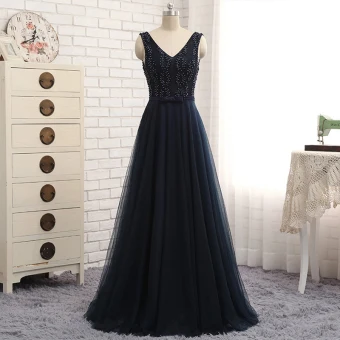 Chic Belle Robe De Soirée 2017 Princesse Perlage Noeud Bretelles Croisées Dos Nu V Cou Sans Manches Longue Soirée