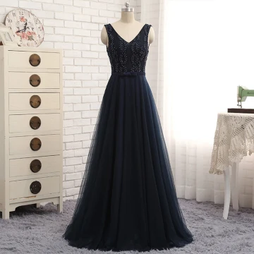 Chic Beautiful Evening Dresses 2017 A Line Princess Beading Bow Crossed Straps Backless V Neck Sleeveless Floor Length Long Evening Party