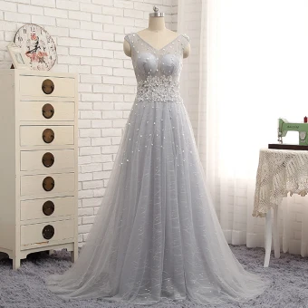Chic Belle Robe De Soirée 2017 Princesse Perlage Dos Nu V Cou Bretelles Croisées Sans Manches Train De Balayage Soirée