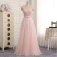 Chic / Beautiful Candy Pink Evening Dresses  2017 A-Line / Princess Lace Bow Rhinestone V-Neck Backless Sleeveless Floor-Length / Long Evening Party
