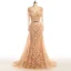 Amazing / Unique Champagne Evening Dresses  2017 Trumpet / Mermaid Sequins Beading Bow Scoop Neck Long Sleeve Sweep Train Evening Party