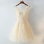 Chic / Beautiful Champagne Homecoming Graduation Dresses 2017 A-Line / Princess Lace Flower Backless Rhinestone V-Neck Sleeveless Short